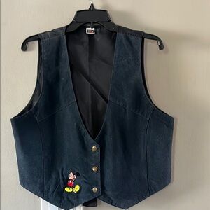 Blue Leather Vest  with Mickey Mouse Embroidery